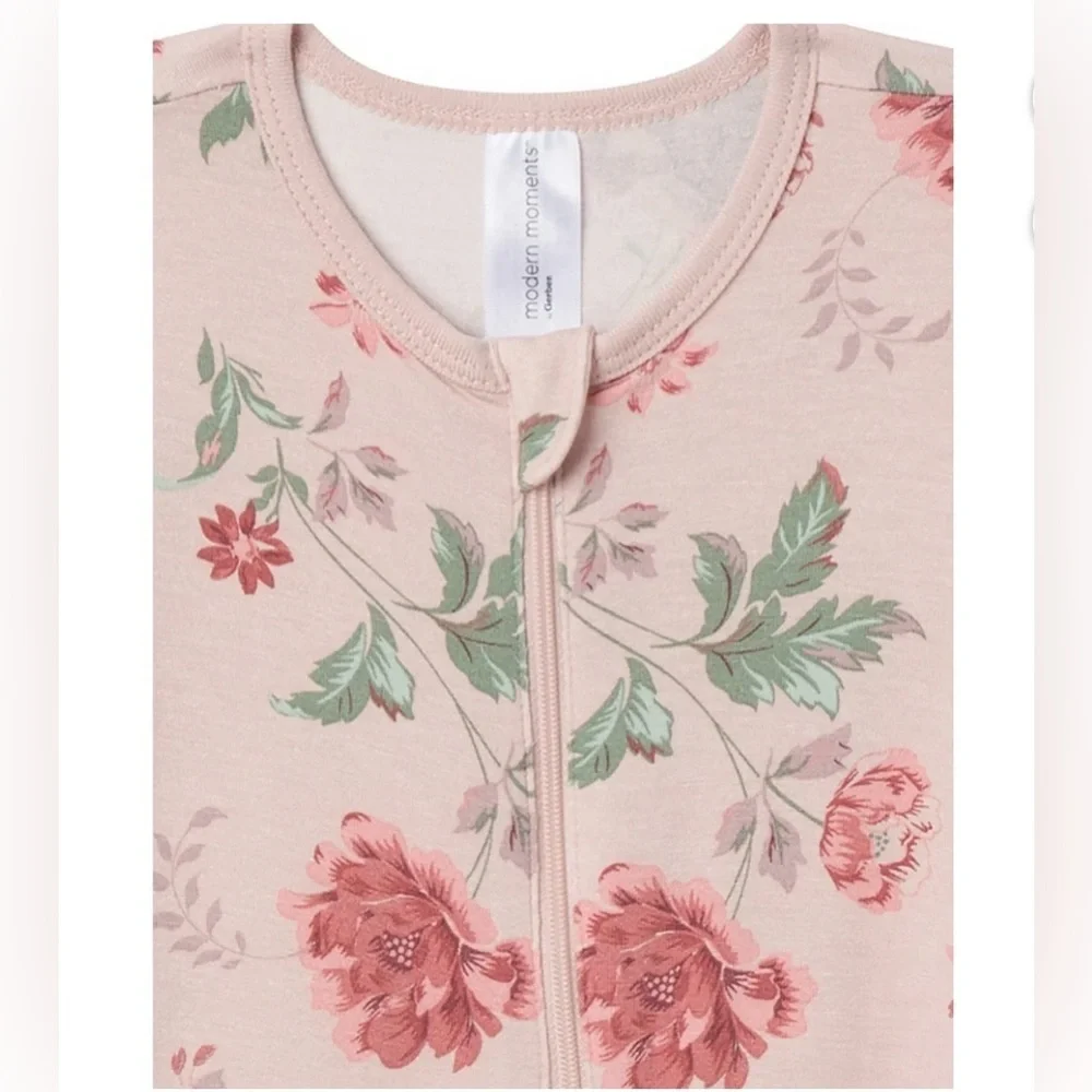 Charming Pink Floral Baby Footie
