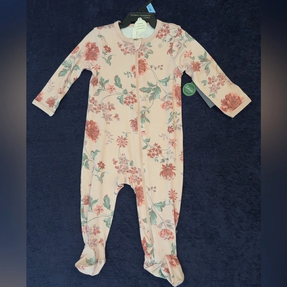 Charming Pink Floral Baby Footie