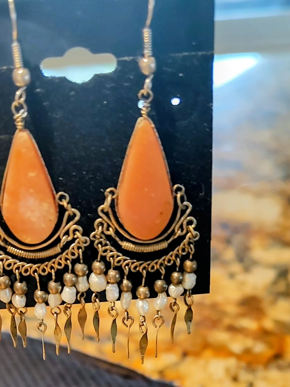 Bohemian Orange/Peachy Teardrop Dangle Earrings