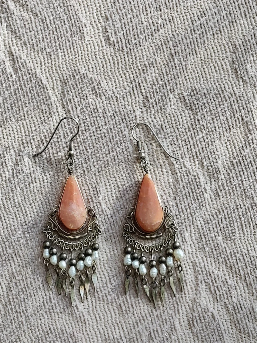 Bohemian Orange/Peachy Teardrop Dangle Earrings