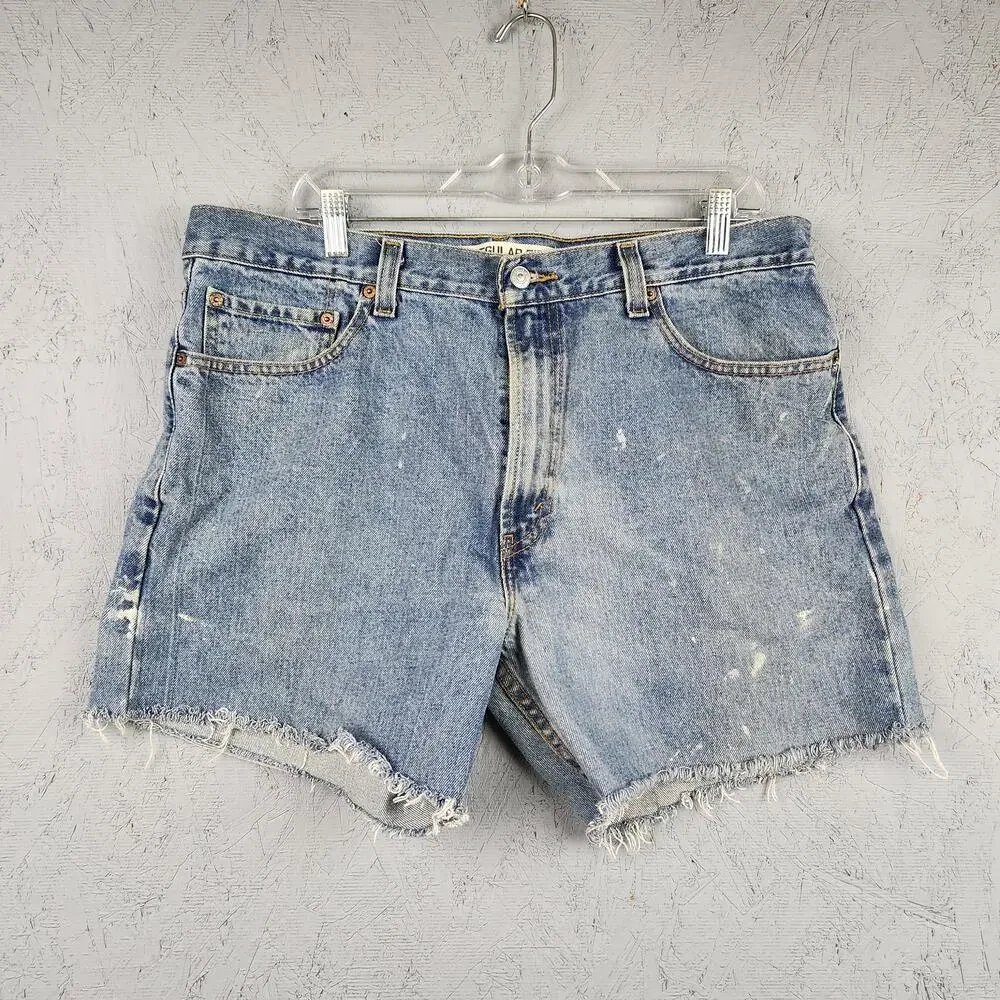 Vintage Levis 505 Shorts Mens 36 Blue Regular Fit Cutoff Painter Paint Splatter
