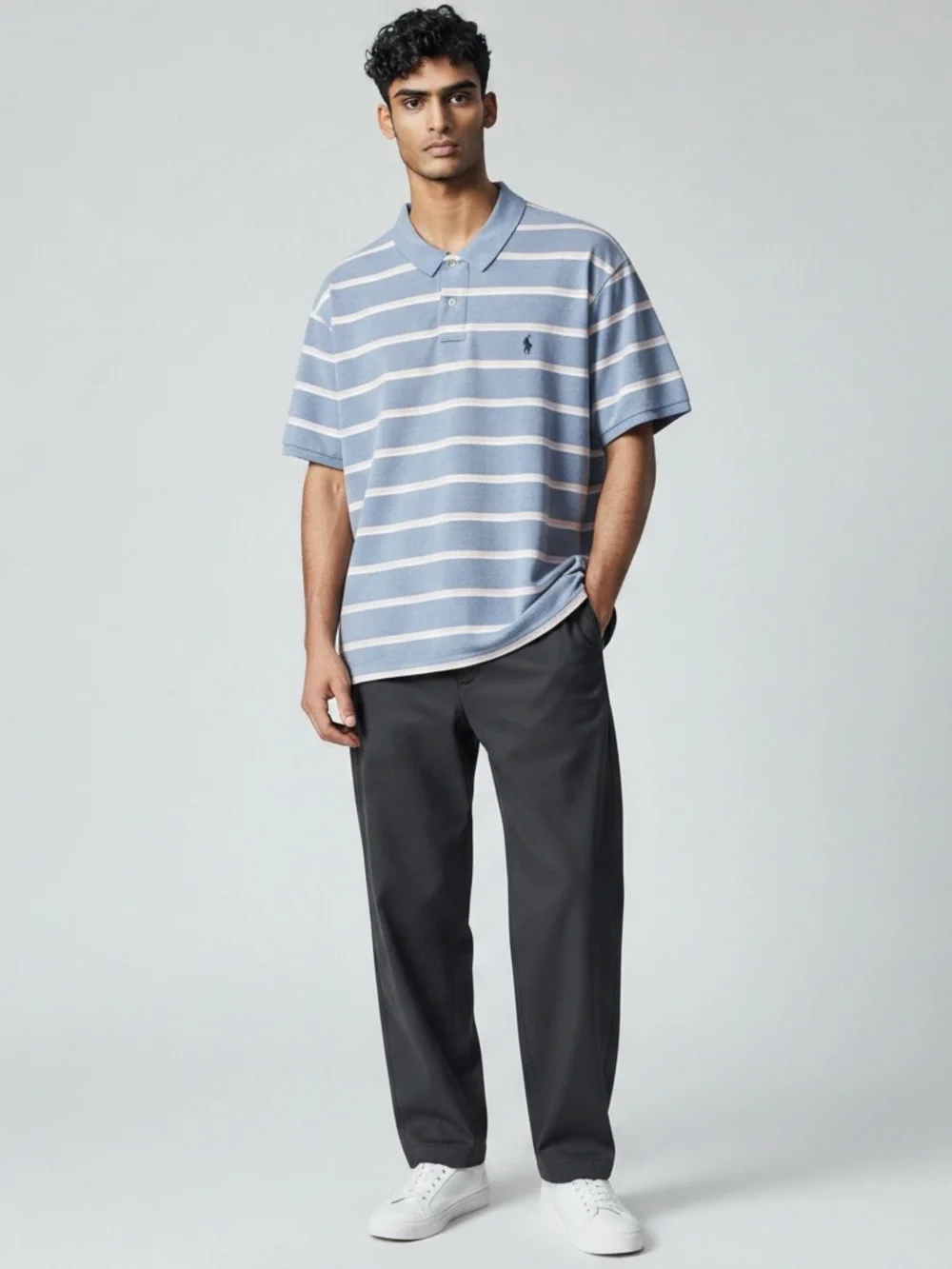 Ralph Lauren Light Blue and White Striped Polo Shirt