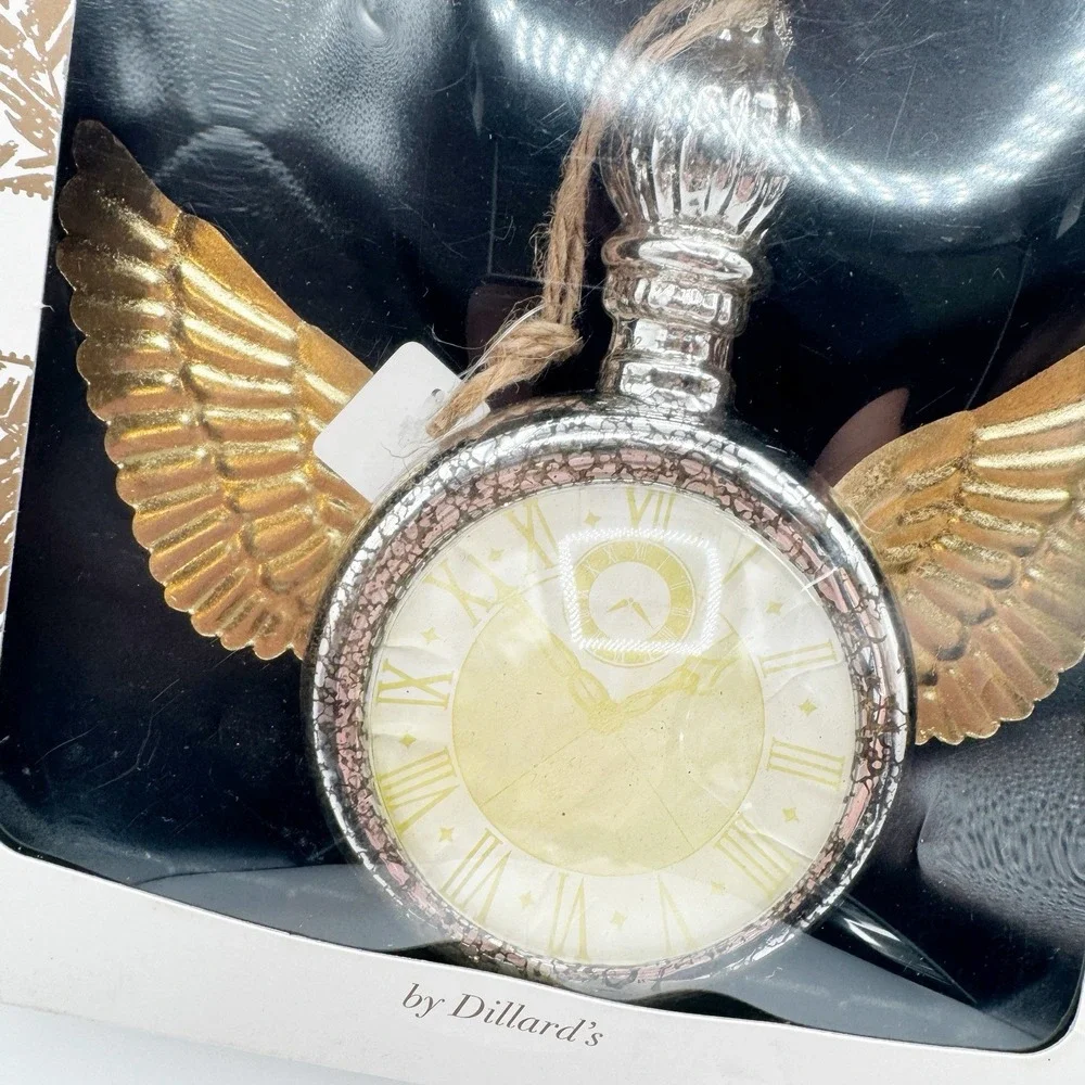 Trimsetter by Dillard’s Pocket Watch/Clock w/ Wings Christmas Ornament 7”x6”