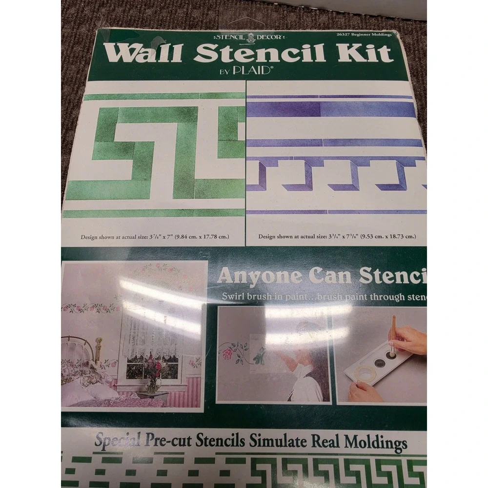 Vintage Plaid Wall Stencil Kit 26327 Beginner Moldings Greek Key Border Set