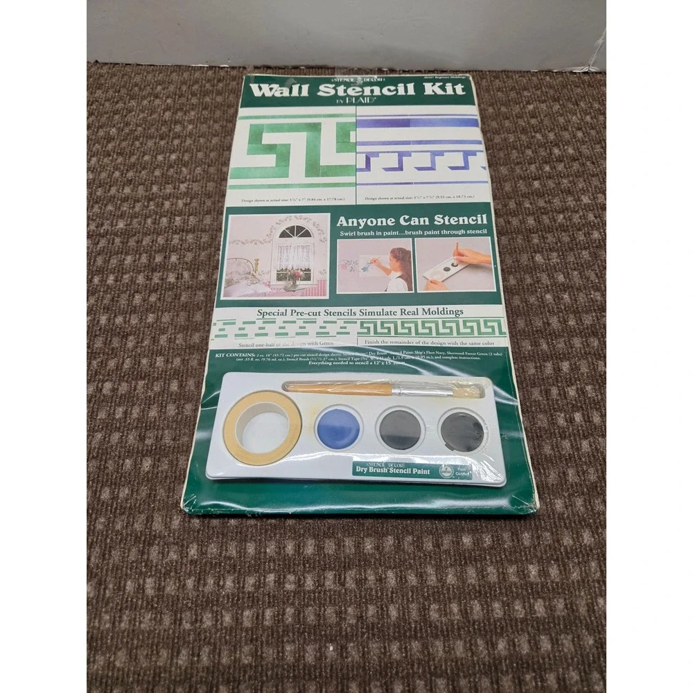 Vintage Plaid Wall Stencil Kit 26327 Beginner Moldings Greek Key Border Set