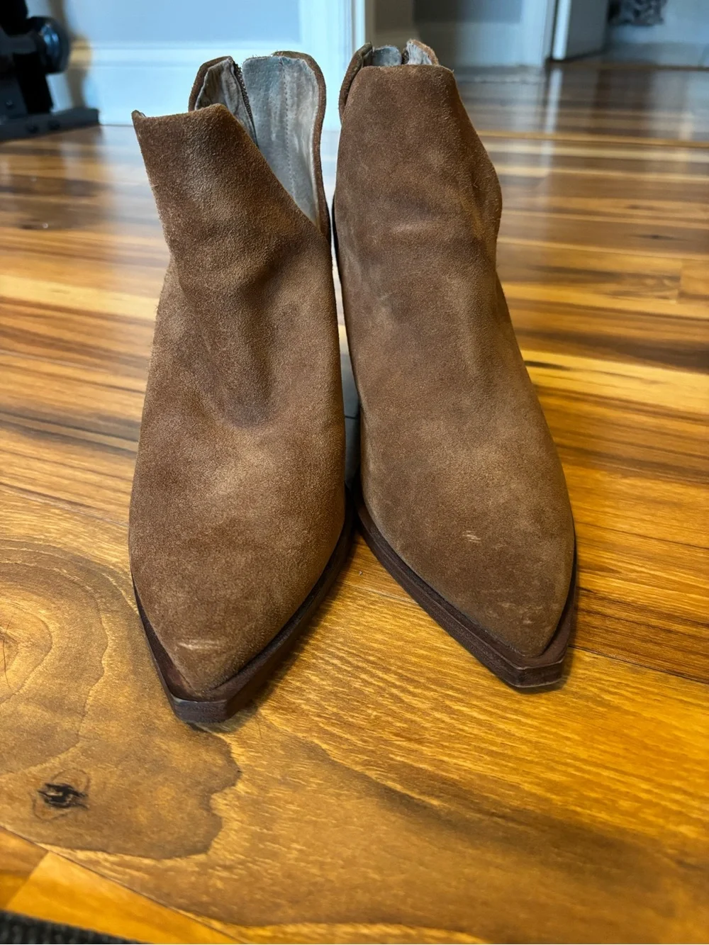 Vince Camuto Chestnut Brown Suede V-Cut Ankle Booties