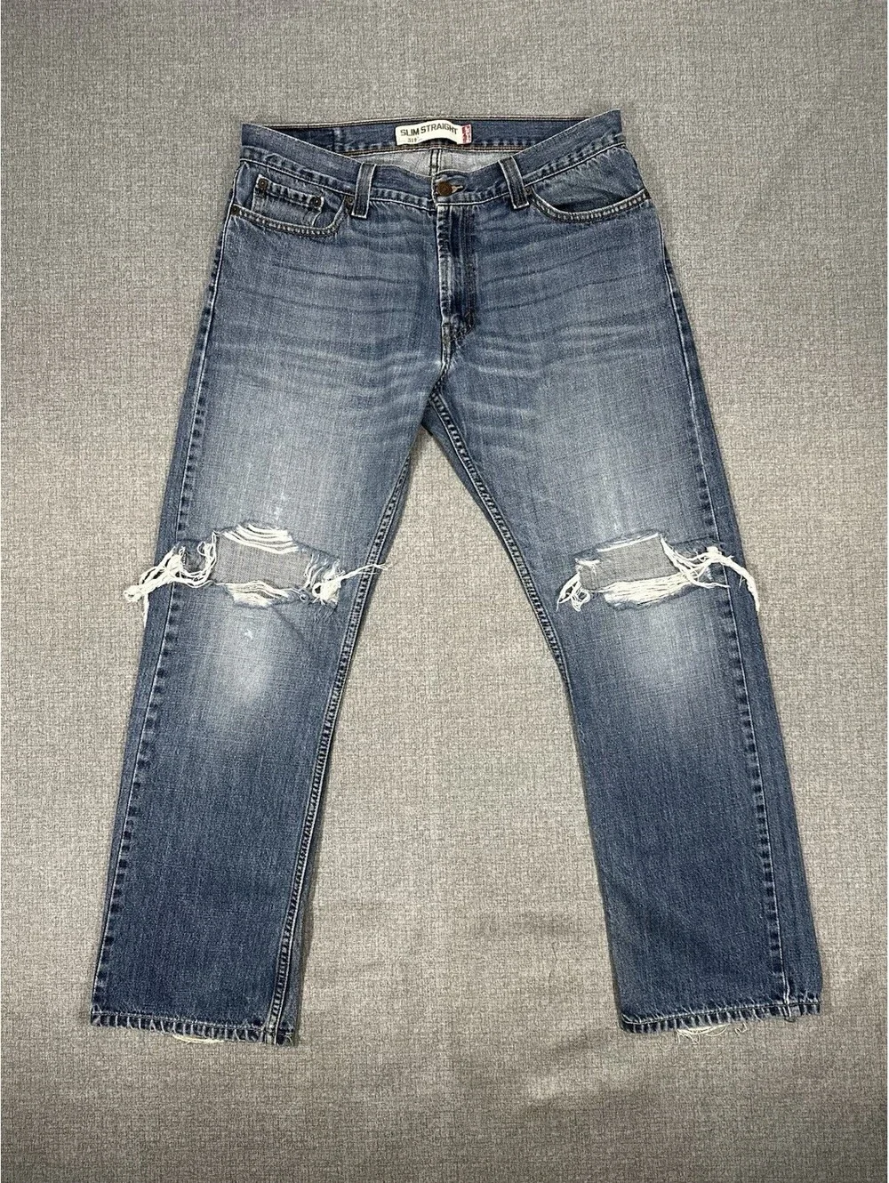 Levi’s 514 Slim Straight Jeans Men’s 34x28 Blue Distressed Knee Cotton Denim