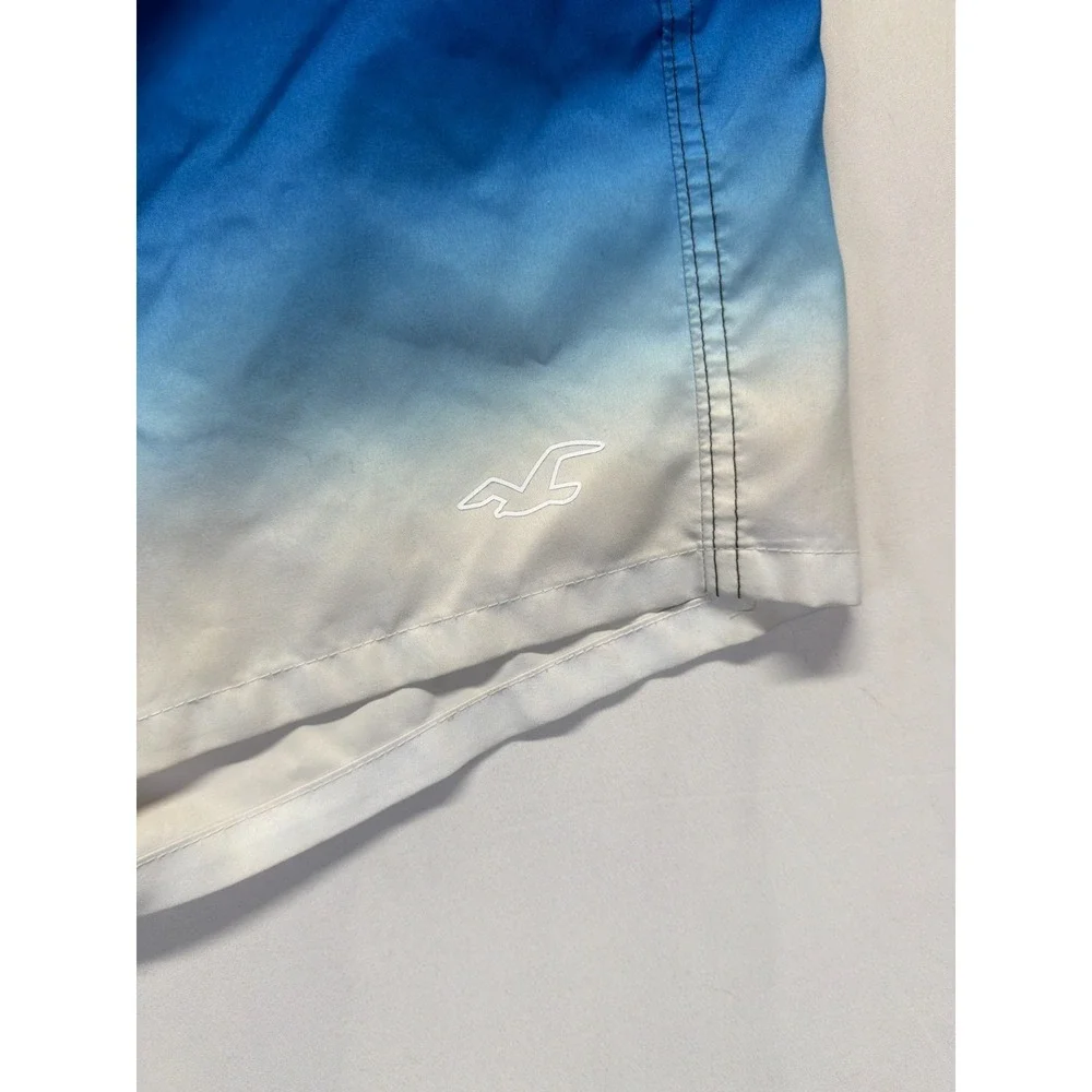 Hollister California Ombre Swim Trunks Shorts Men XL Blue White Drawstring Waist