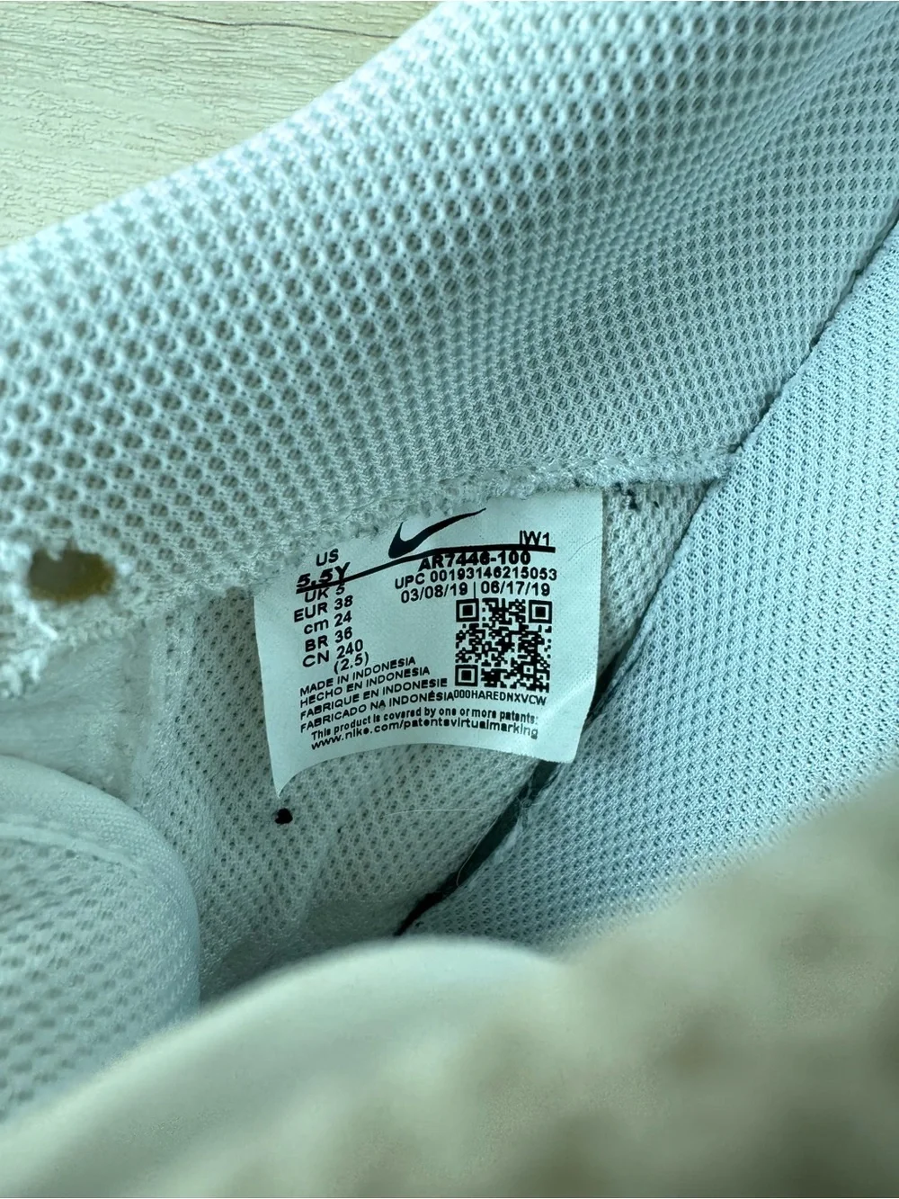 Nike White Kids Air Force 1 Sneakers with Black Swoosh Velcro logos