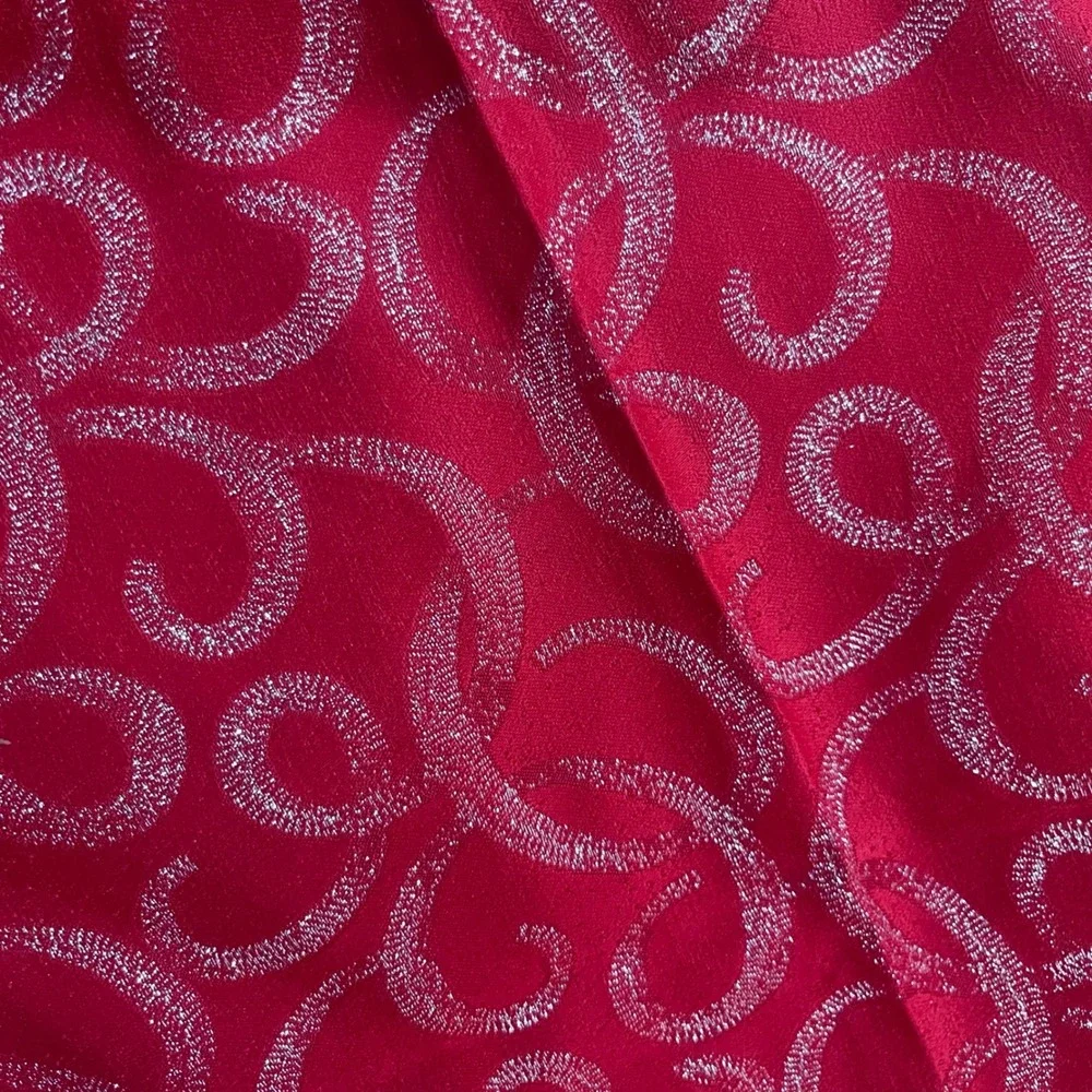 Waterford Napkins 6pc 21x21 Red Silver Excellent Vtg Glitter Scroll Metallic