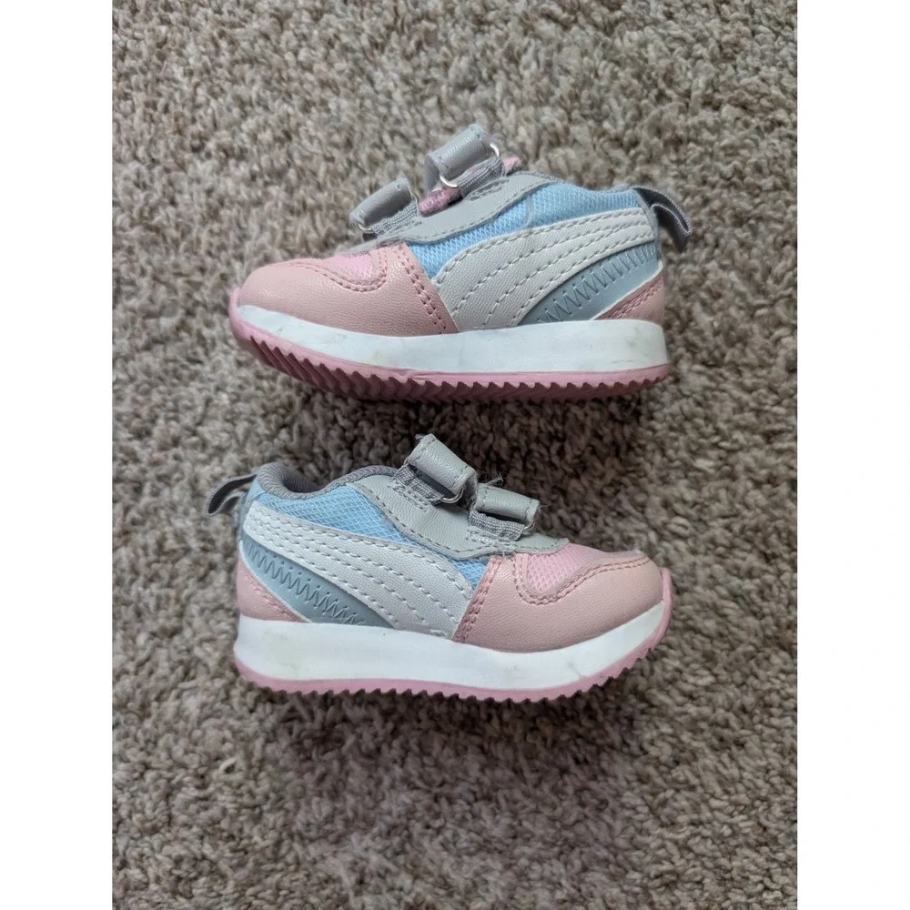Puma R78 Sneaker Baby Size 2 Pink Blue Grey Good Hook and Loop Straps Cute