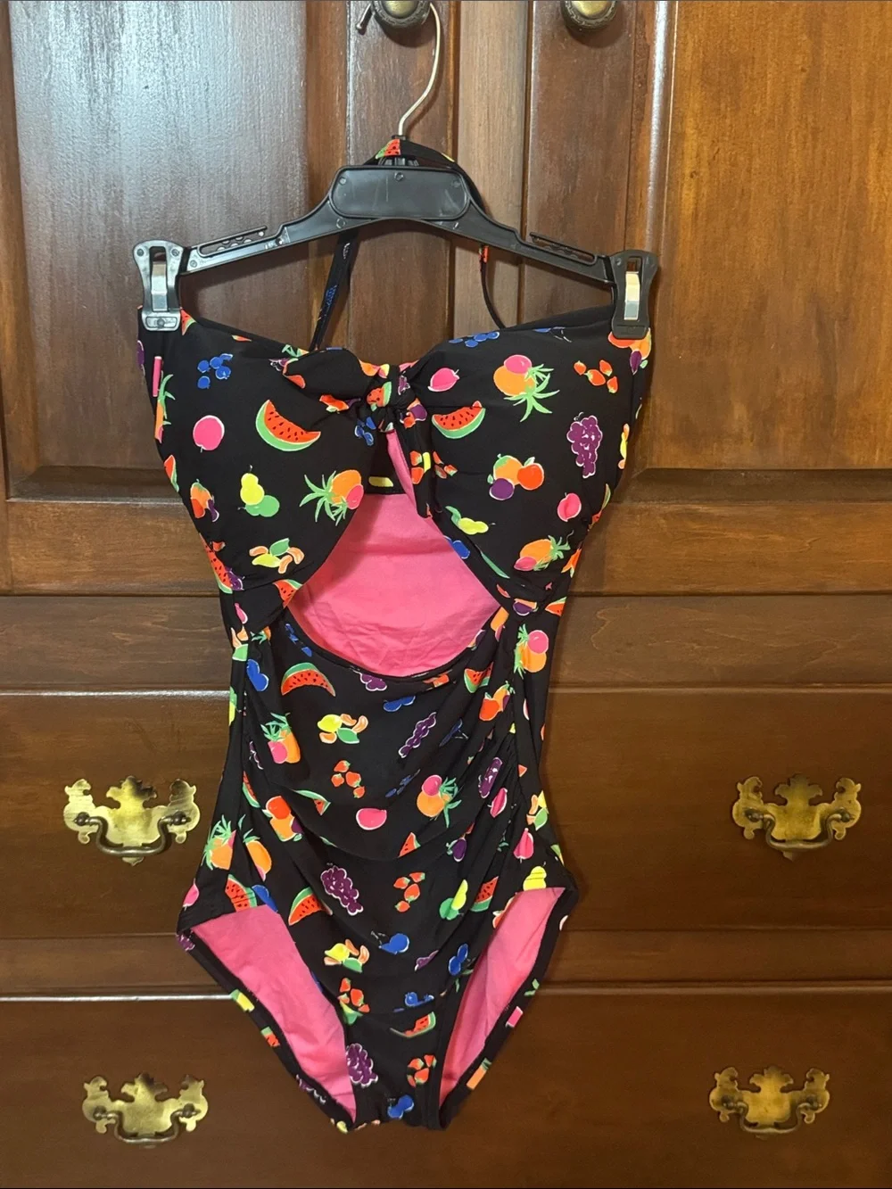 kate spade Black Fruit-Print One-Piece Swimsuit with Cut Out NEW
