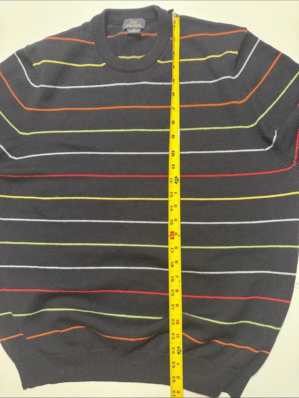 BROOKS BROTHERS Vintage Merino Wool Navy Crewneck Sweater Multicolor Stripes XL