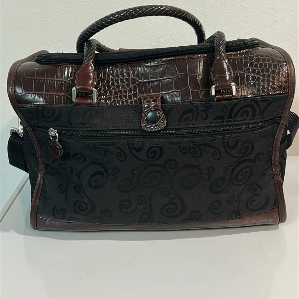 Brighton Lansky Brown Croc Embossed Leather Weekender Travel Duffle Bag