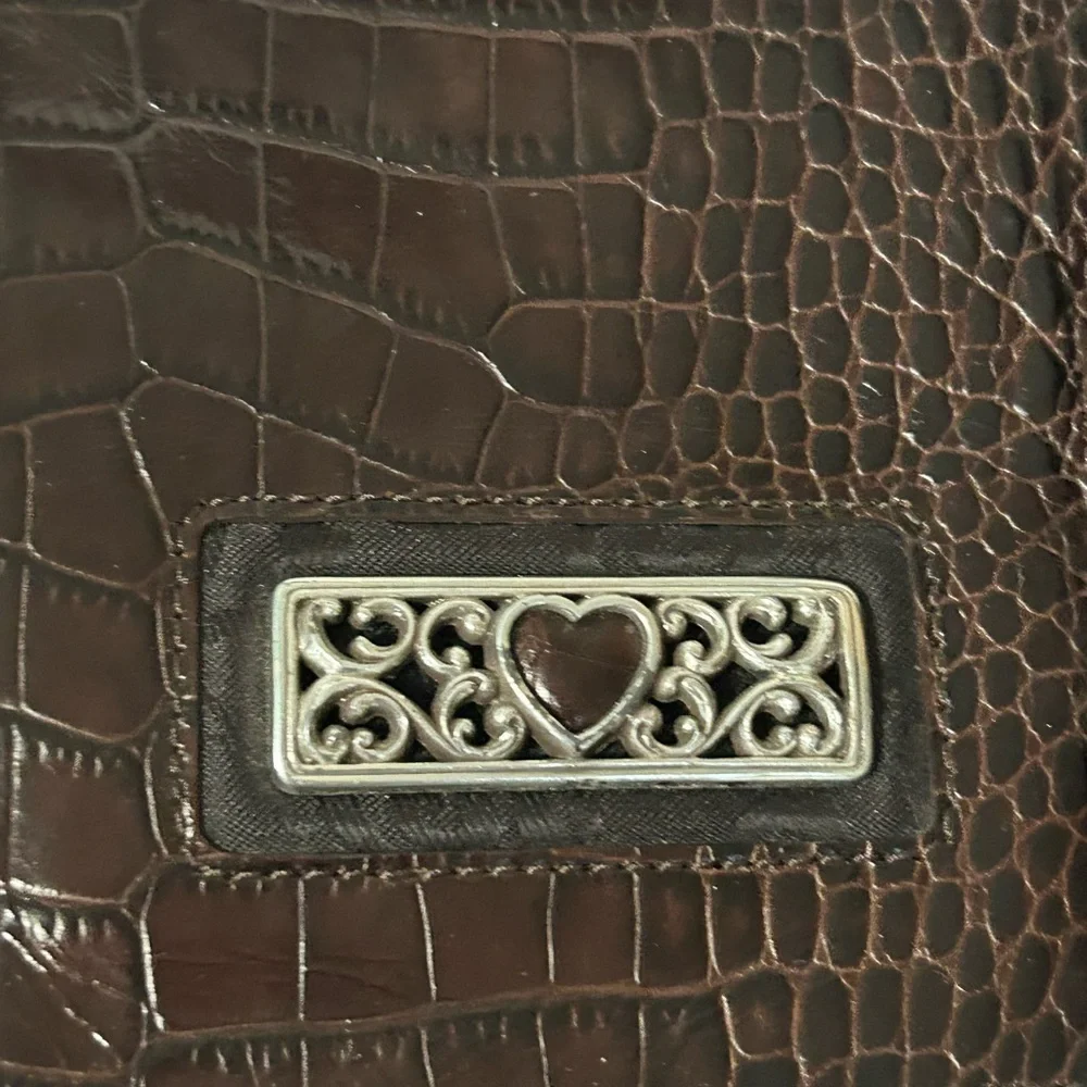 Brighton Lansky Brown Croc Embossed Leather Weekender Travel Duffle Bag