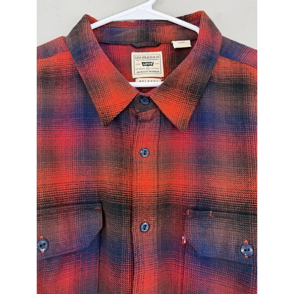 Levi's Relaxed Jackson Worker Flannel Shirt Men's XL Shadow Plaid Long Sleeve