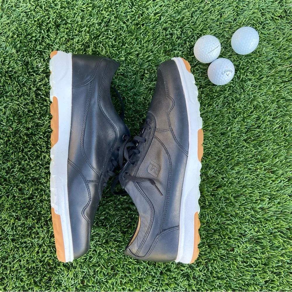 FJ FOOTJOY Leather Spikeless Matte Black GOLF SHOES~Like New