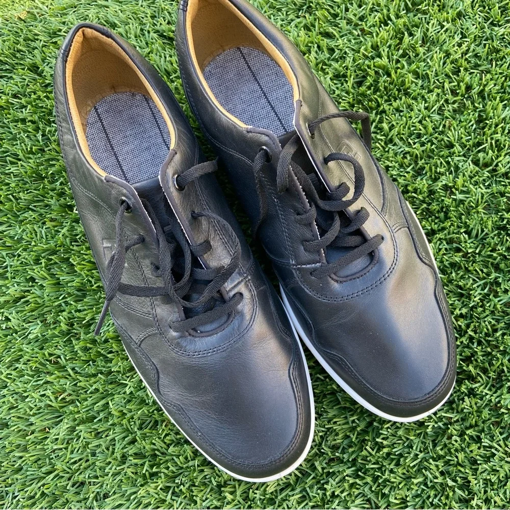 FJ FOOTJOY Leather Spikeless Matte Black GOLF SHOES~Like New