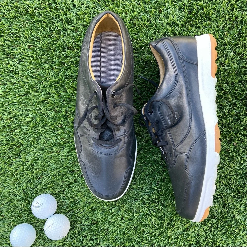 FJ FOOTJOY Leather Spikeless Matte Black GOLF SHOES~Like New