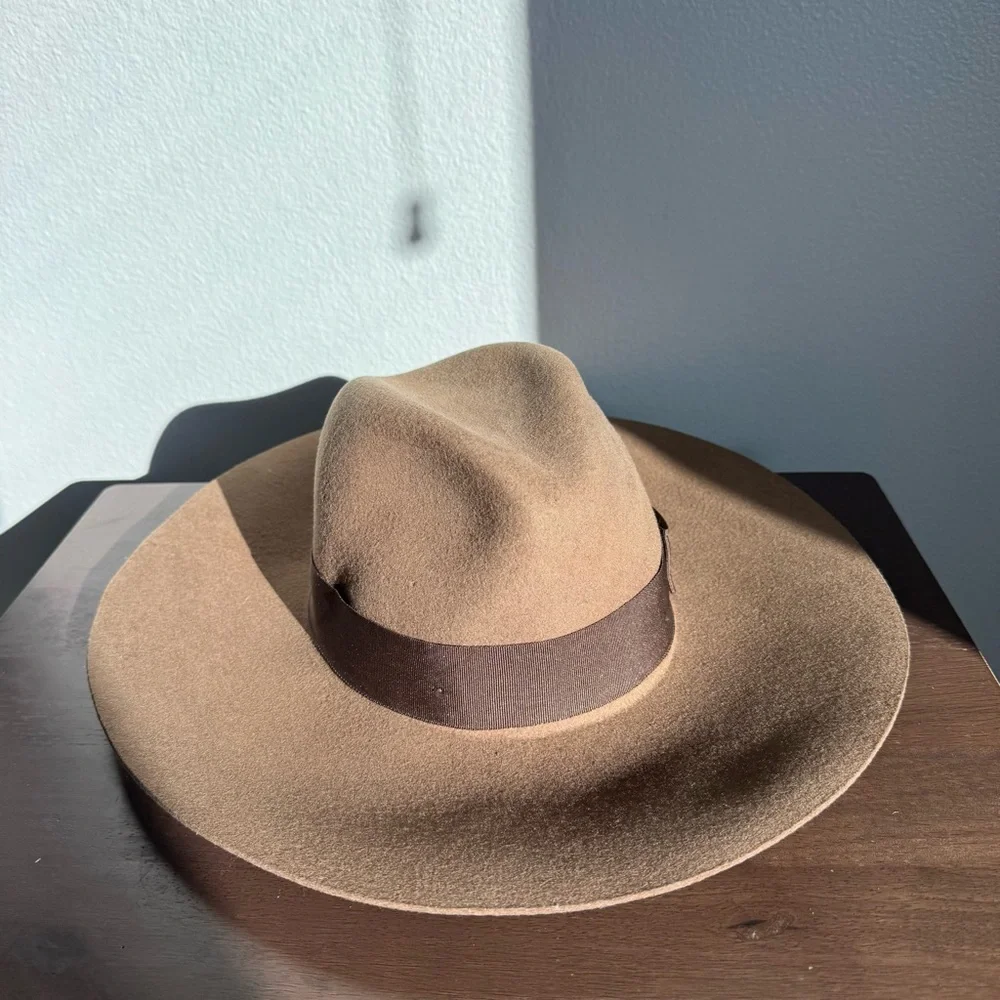 Brixton Joanna Fedora Hat Tan Brown Wool Felt Wide Brim Women’s Sz S 56 cm Fall