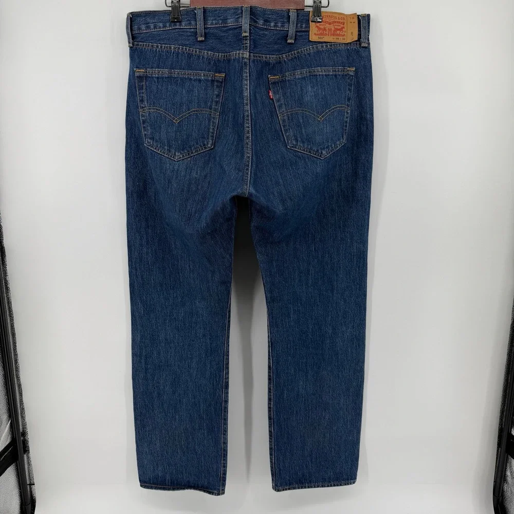 Levi's 501 Original Fit Jeans Mens 38x32 Blue Medium Wash Button Fly Straight