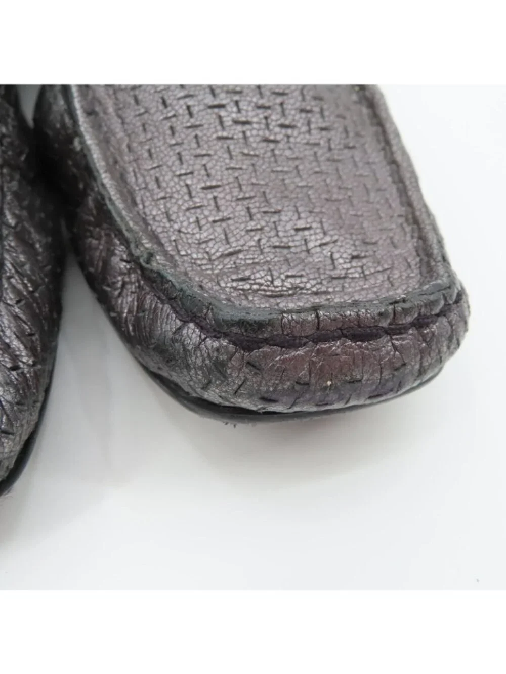 Stuart Weitzman 9.5 SS Pewter Silver Textured Chain Square Toe Loafers Flats