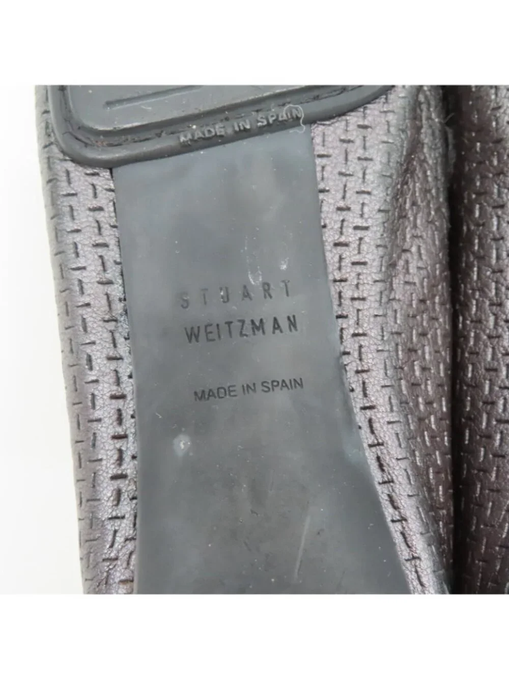 Stuart Weitzman 9.5 SS Pewter Silver Textured Chain Square Toe Loafers Flats