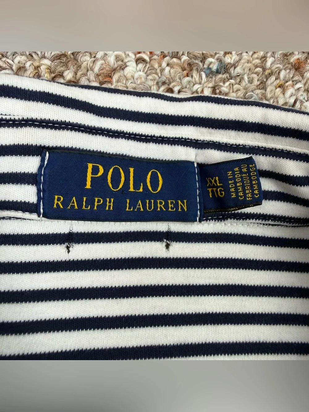 Polo Ralph Lauren Men’s White and Black Striped Pony Logo Collared Shirt 2XL