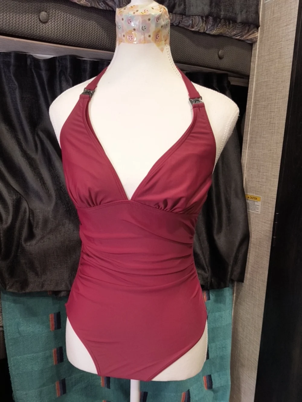 Women's Halter One-Piece Swim Suit - Burgundy, Small
