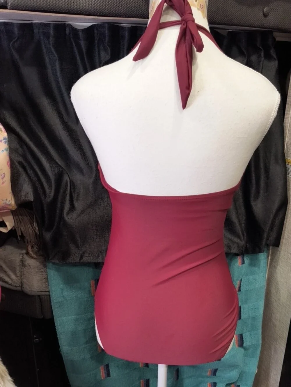 Women's Halter One-Piece Swim Suit - Burgundy, Small