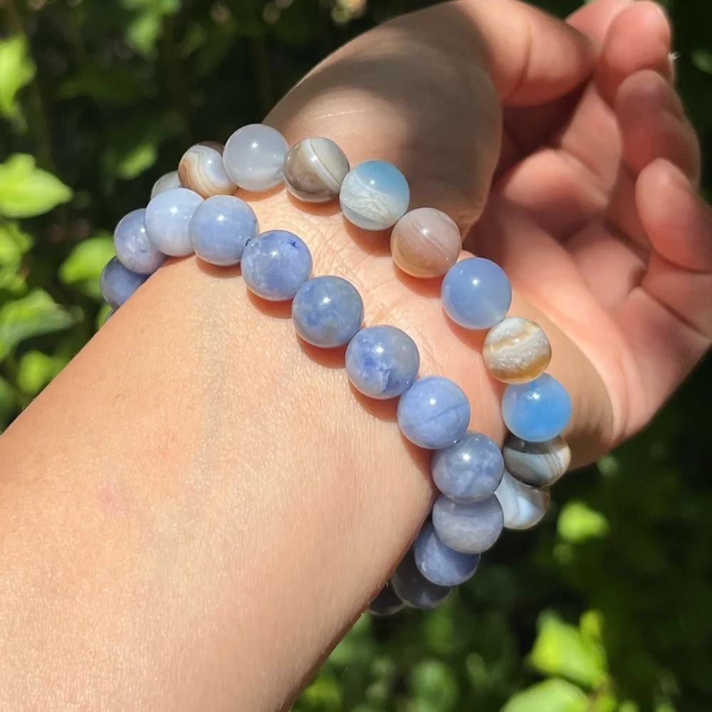 10mm‎ stretchable sodalite blue Botswana agate bracelet set