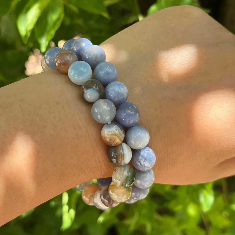 10mm‎ stretchable sodalite blue Botswana agate bracelet set