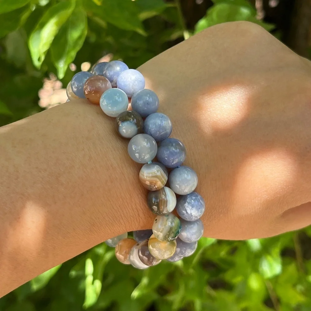 10mm‎ stretchable sodalite blue Botswana agate bracelet set