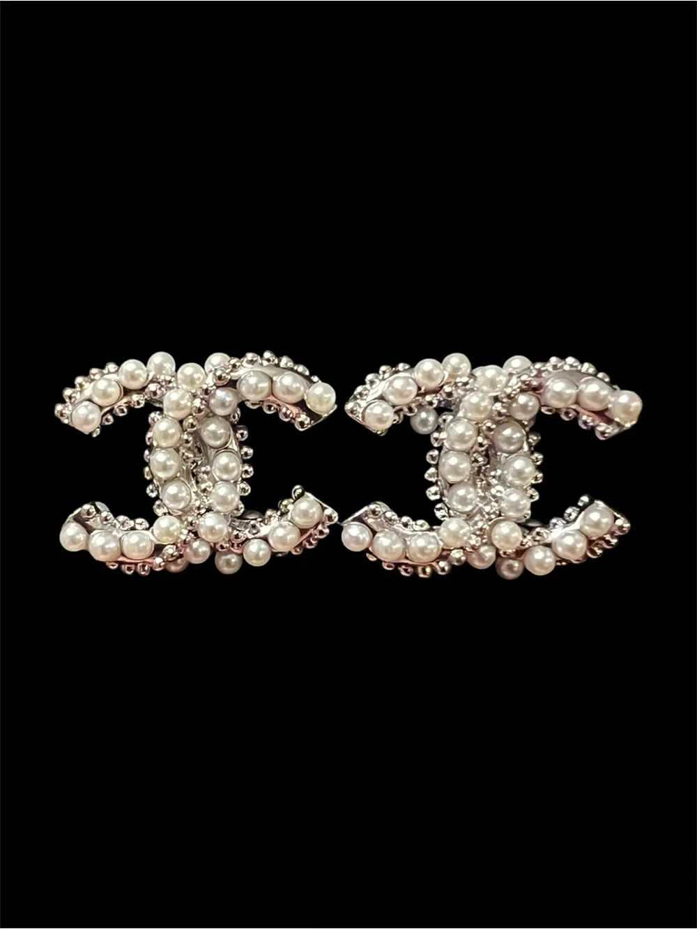Double C Faux Pearl Silver - Tone Stud Earrings