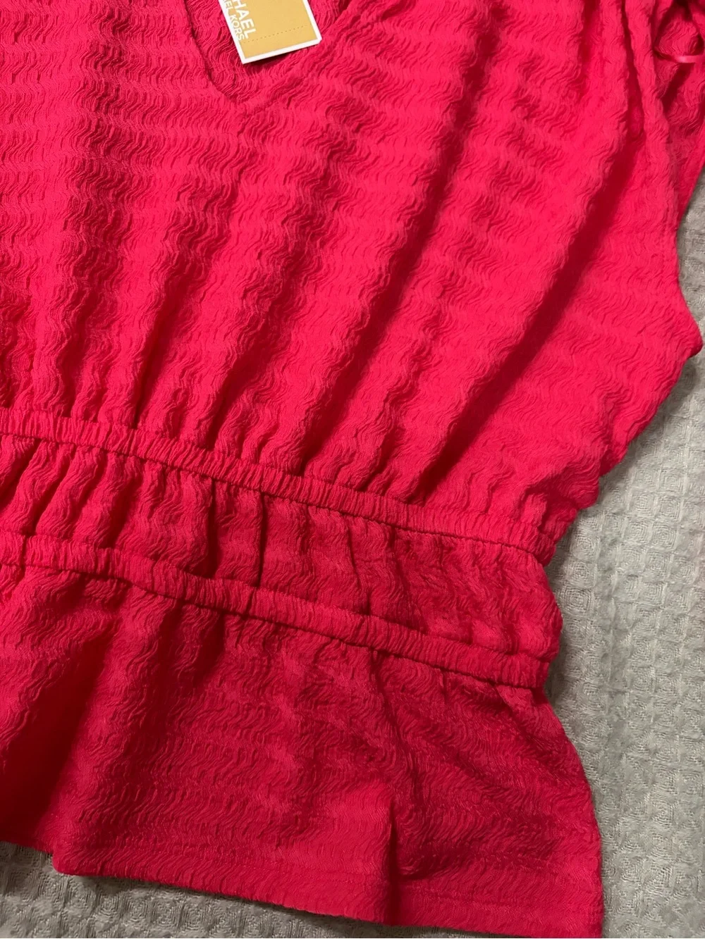 Michael Kors Bright Pink V-Neck Peplum Blouse