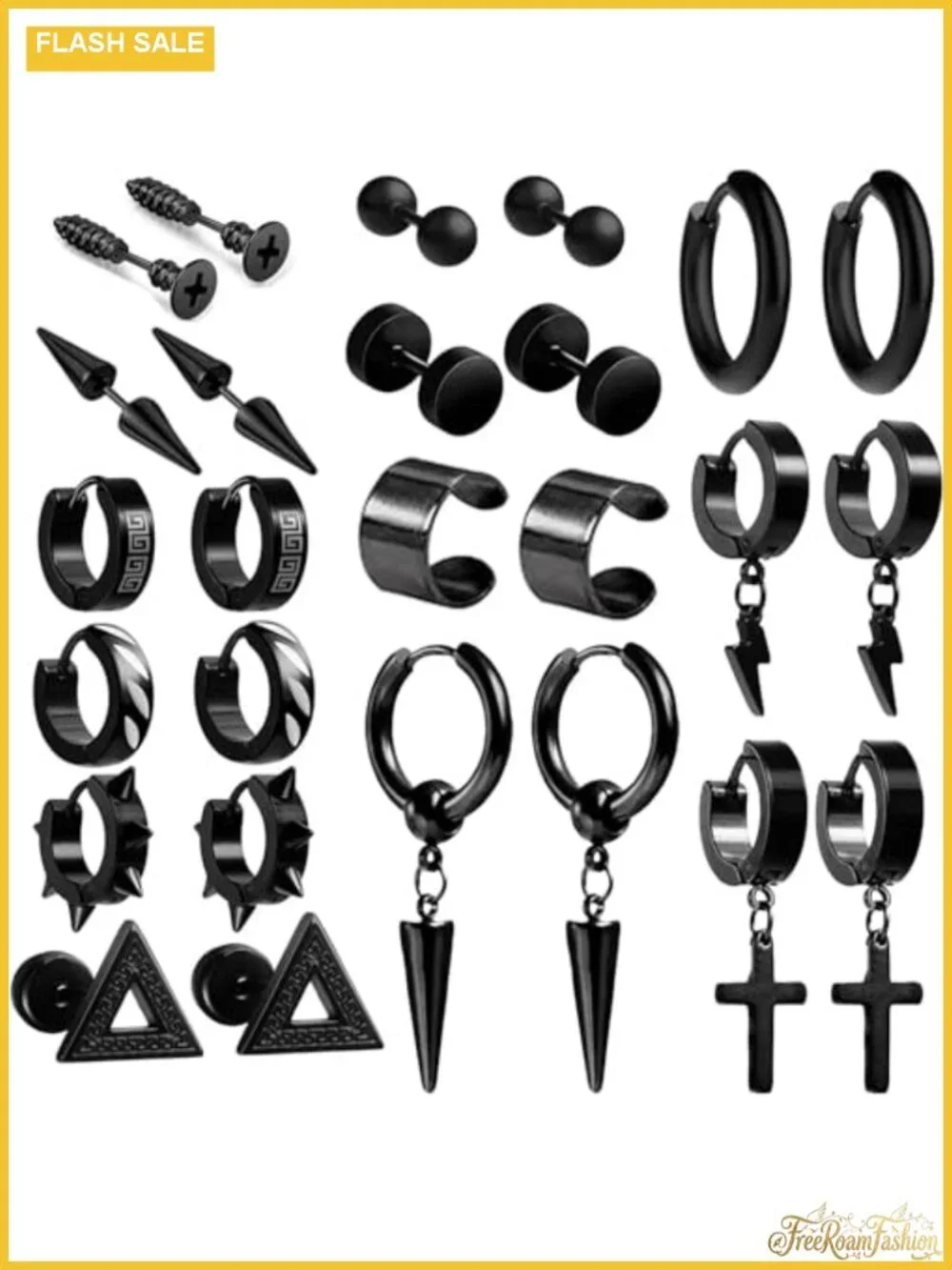26 PCS Punk Goth Earring Set, Dangle Stud Spike Jewelry, Stainless Steel,