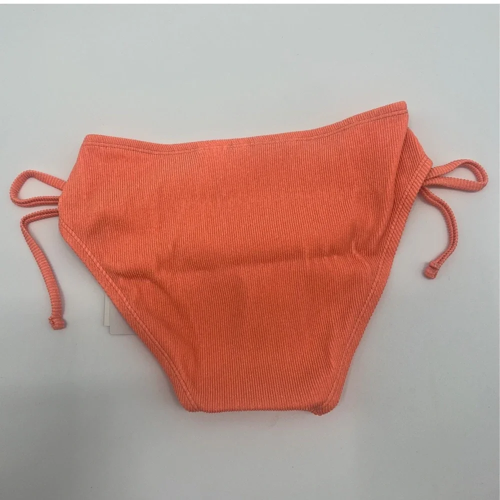 Salt + Cove Womens Peach Ribbed Metallic Side Tie Bikini Bottom SC251002PB S
