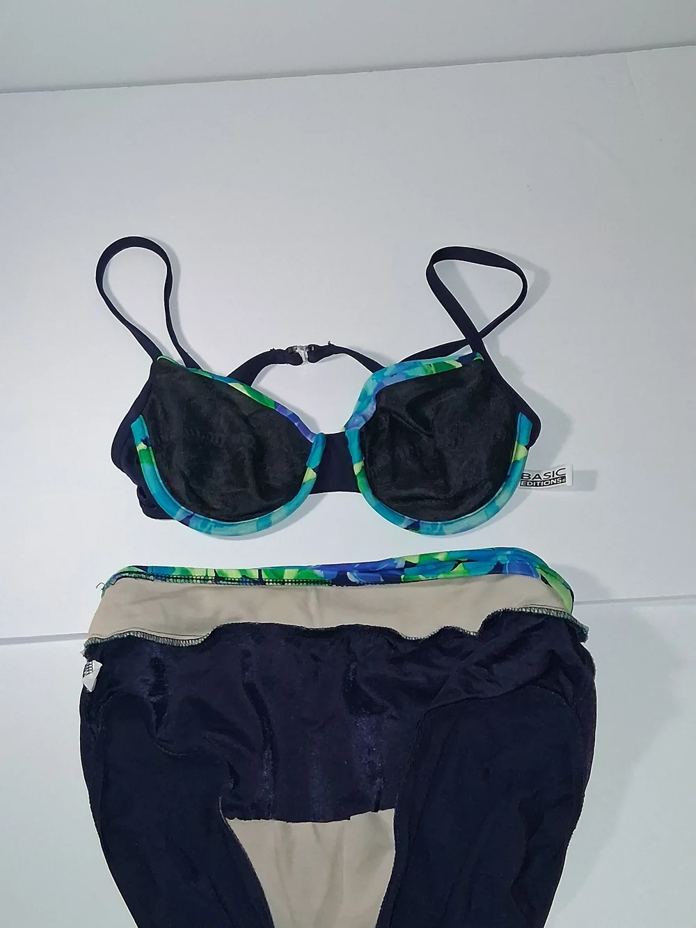 Basic Editions Navy Floral-Print Underwire Bikini Set Size 11/12