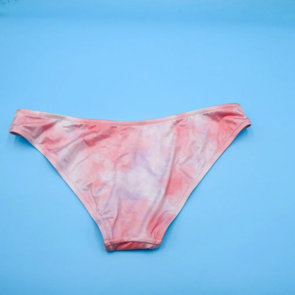 Victorias Secret Large Pink Tie Dye Brazilian Metal V Bikini Bottom Swimwear New