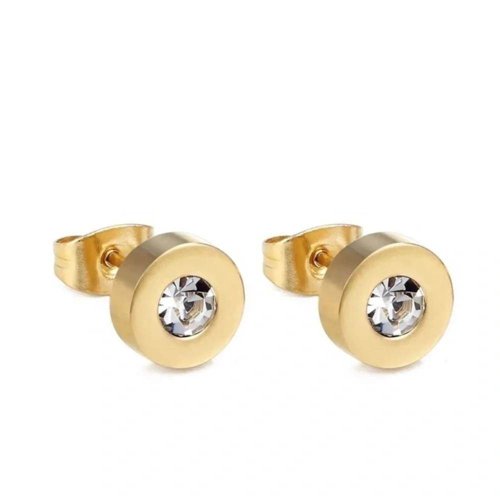 Gold Tone PVD Cubic Zirconia Stud Earrings