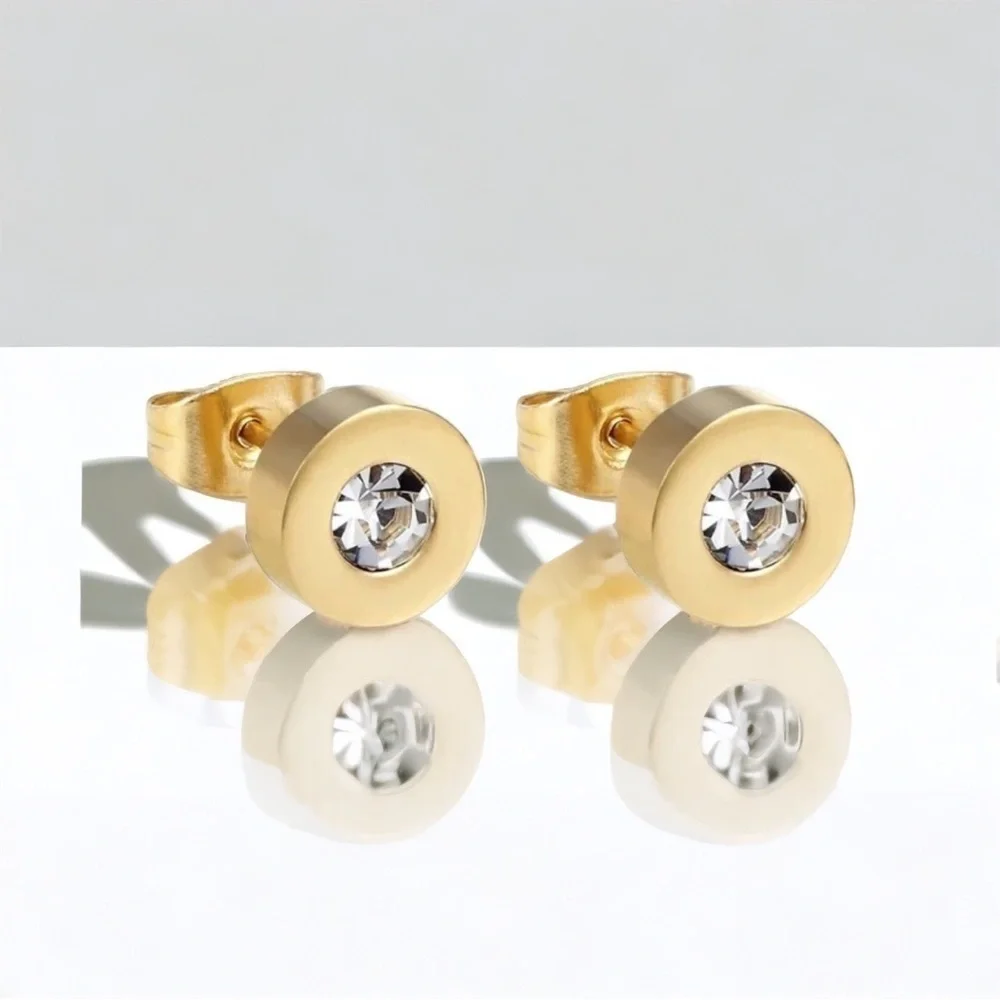 Gold Tone PVD Cubic Zirconia Stud Earrings