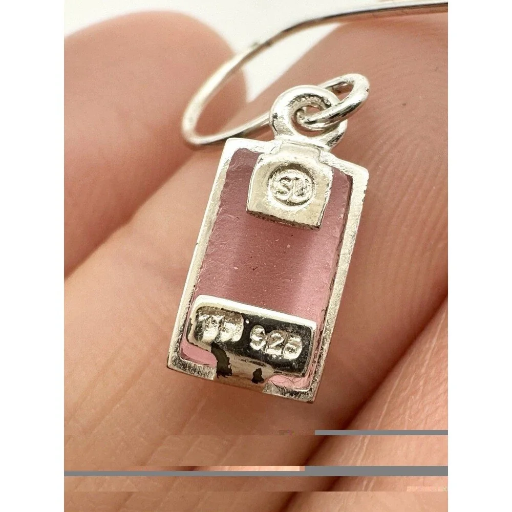 SU 925 Sterling Silver Pink Earrings Rectangle Dangle