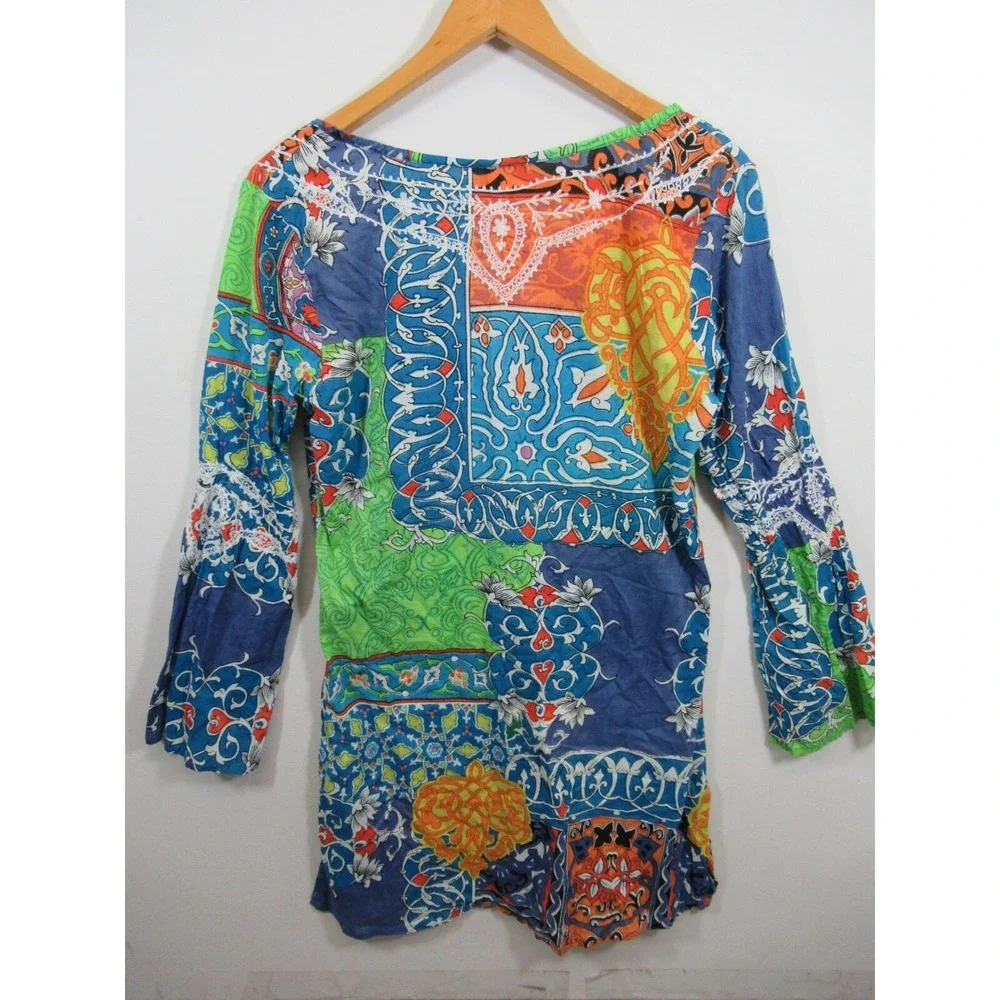 Debbie Katz South Beach Embroidered Swim Coverup Tunic Women Medium Boho