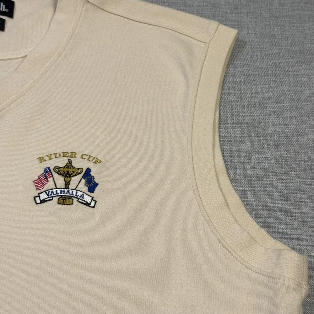 Ashworth Ryder Cup Golf Sweater Vest Mens 2XL Beige V-Neck Embroidered