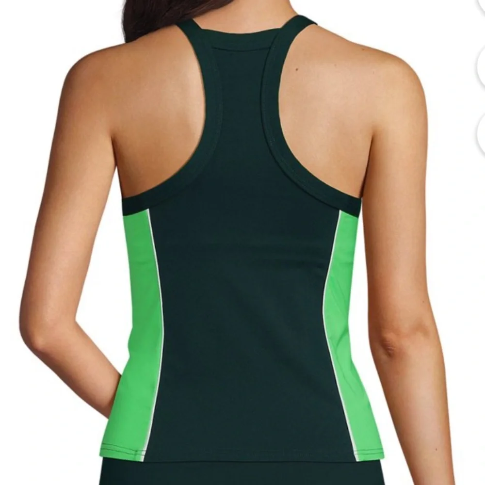 Lands’ End High Neck Zip Racerback Tankini Electric blu turquoise white Sz 2 NWT