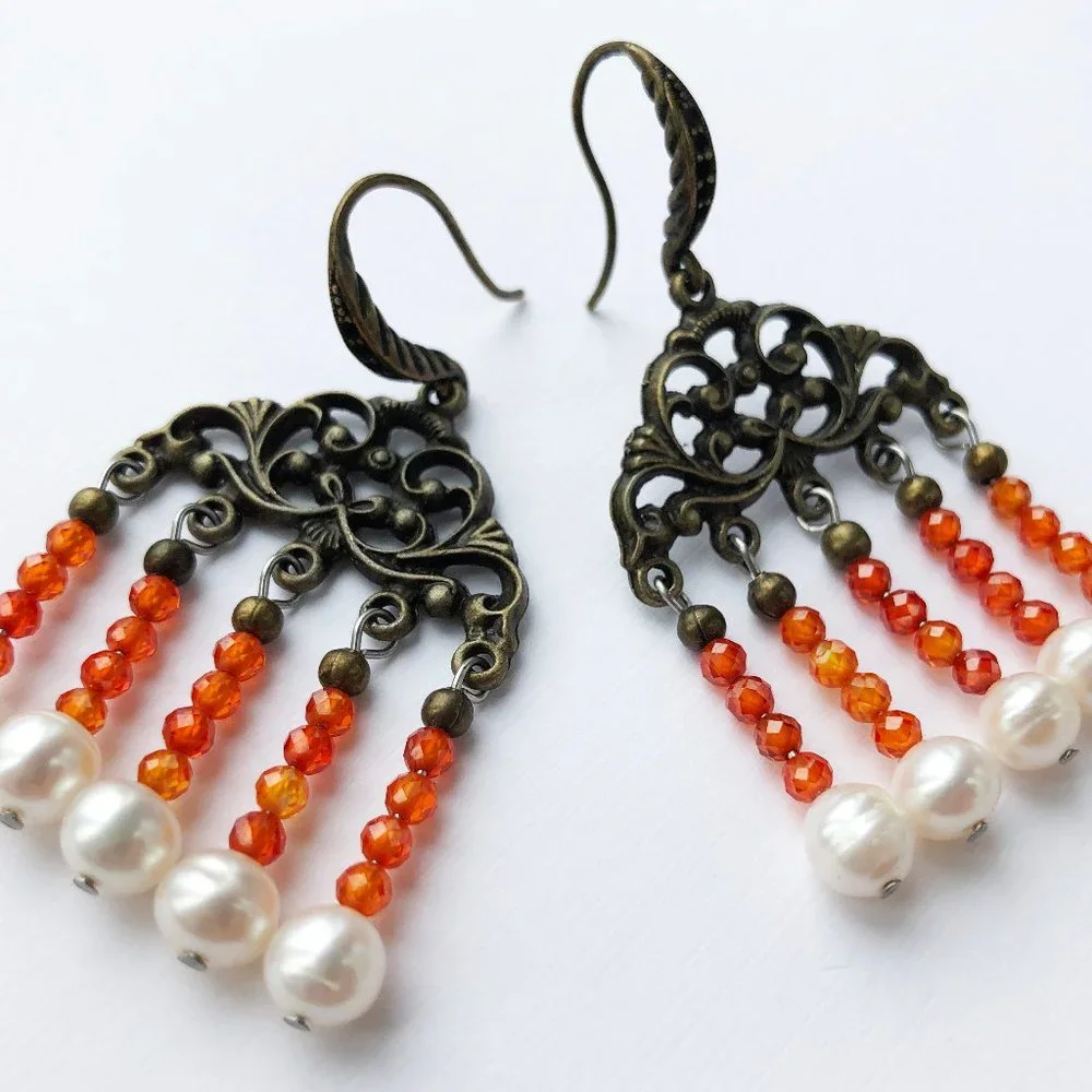 Carnelian earrings dangle, large colorful earrings boho