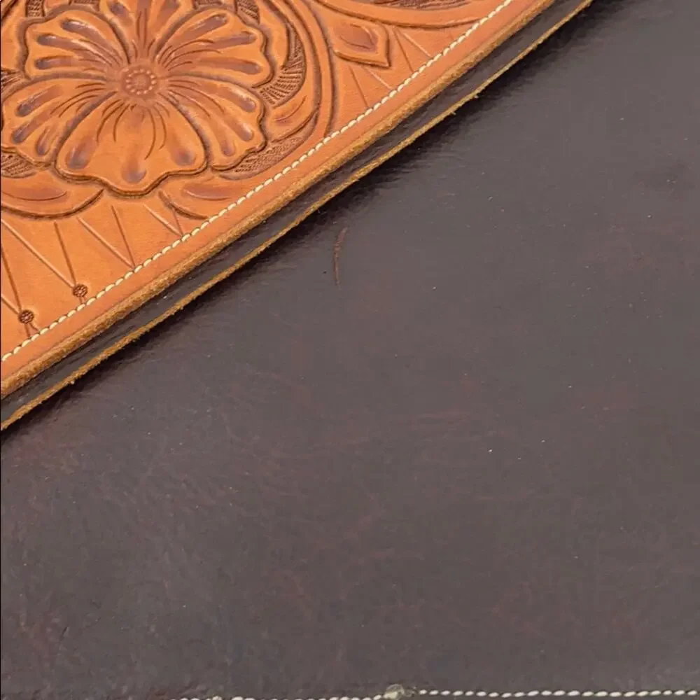 Artisan handcrafted tooled leather S fringe bag