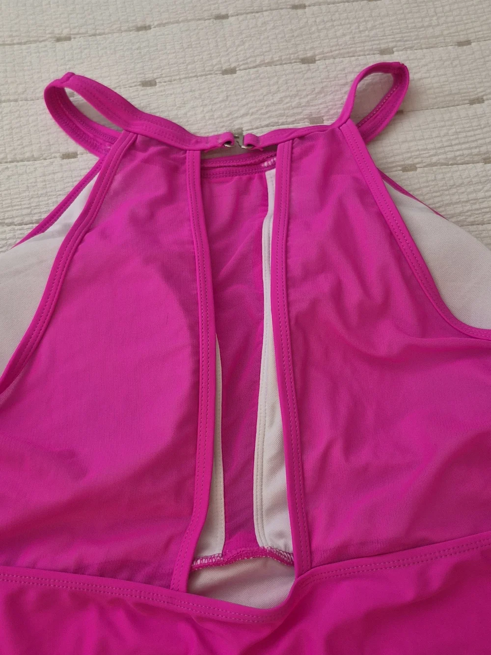 Women's Neon Pink High-Neck One-Piece Swimsuit