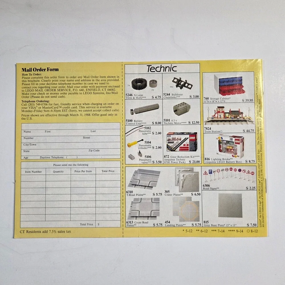 LEGO Legoland‎ Catalog Mail Order Form Vintage 1987 Multicolor Space Castle Town