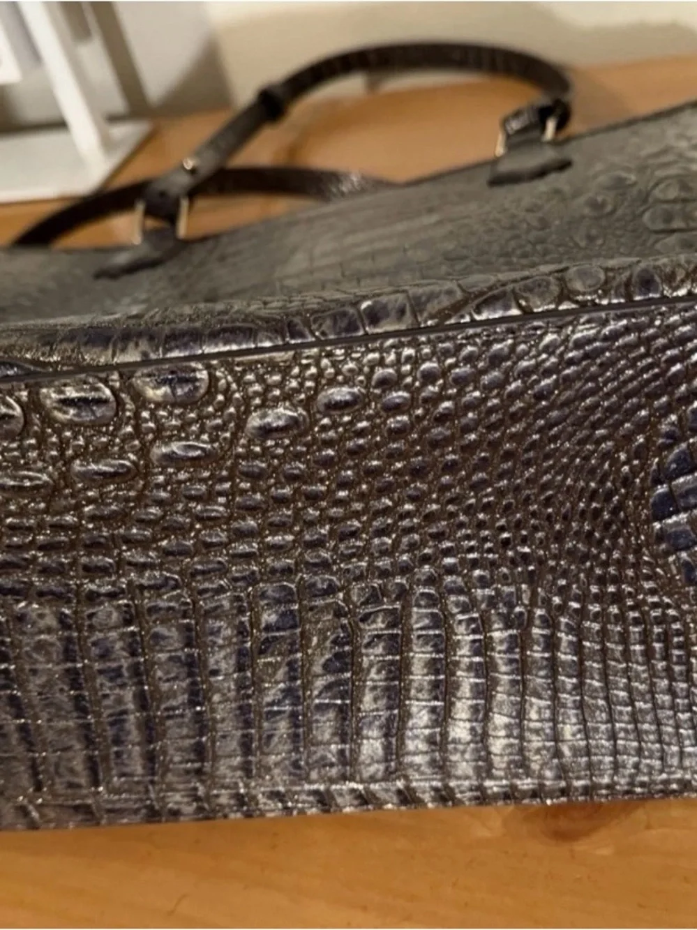 Brahmin Ezra Metallic Croc-Embossed Tote - Brown